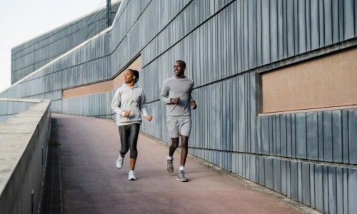 a man and a woman jogging