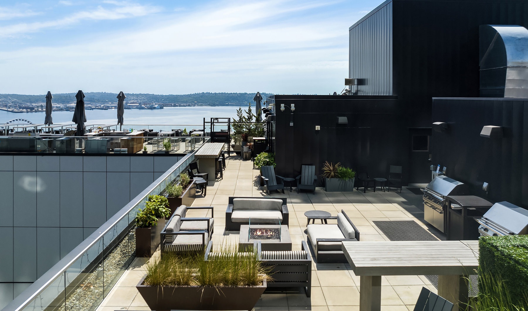 a rooftop with a large courtyard
